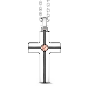 Collana Zancan in argento con pendente a croce e vite in oro rosa