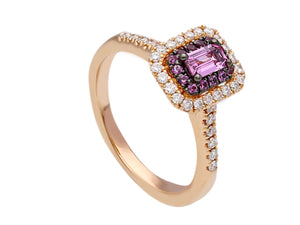 Anello oro, zaffiro rosa e diamanti