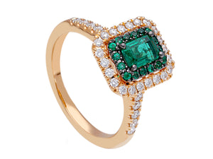 Anello oro, diamanti e smeraldo